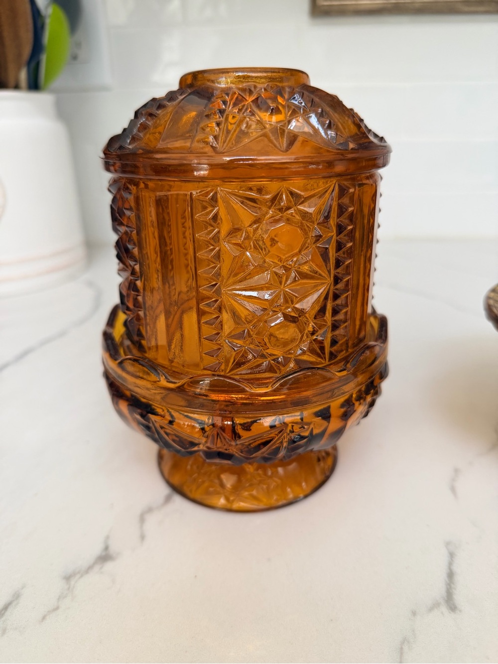 Amber Pressed Glass fairy lamp
